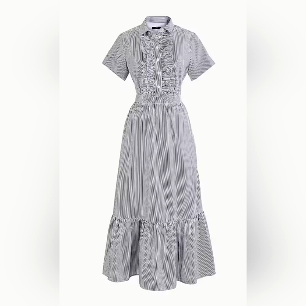 J. Crew Ruffle-front midi dress in striped cotton poplin size 0 Petite